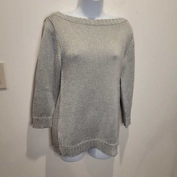 Ralph lauren black lable size L silver metallic knit wide neck sweater - Picture 1 of 5